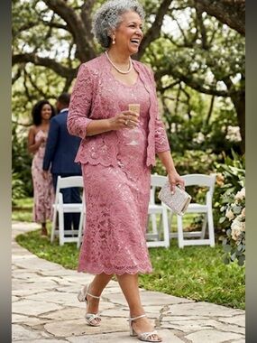 NWT SLNY Blush Pink Floral Lace Sequin 2-Piece Dress & Jacket Set Plus Size 22W